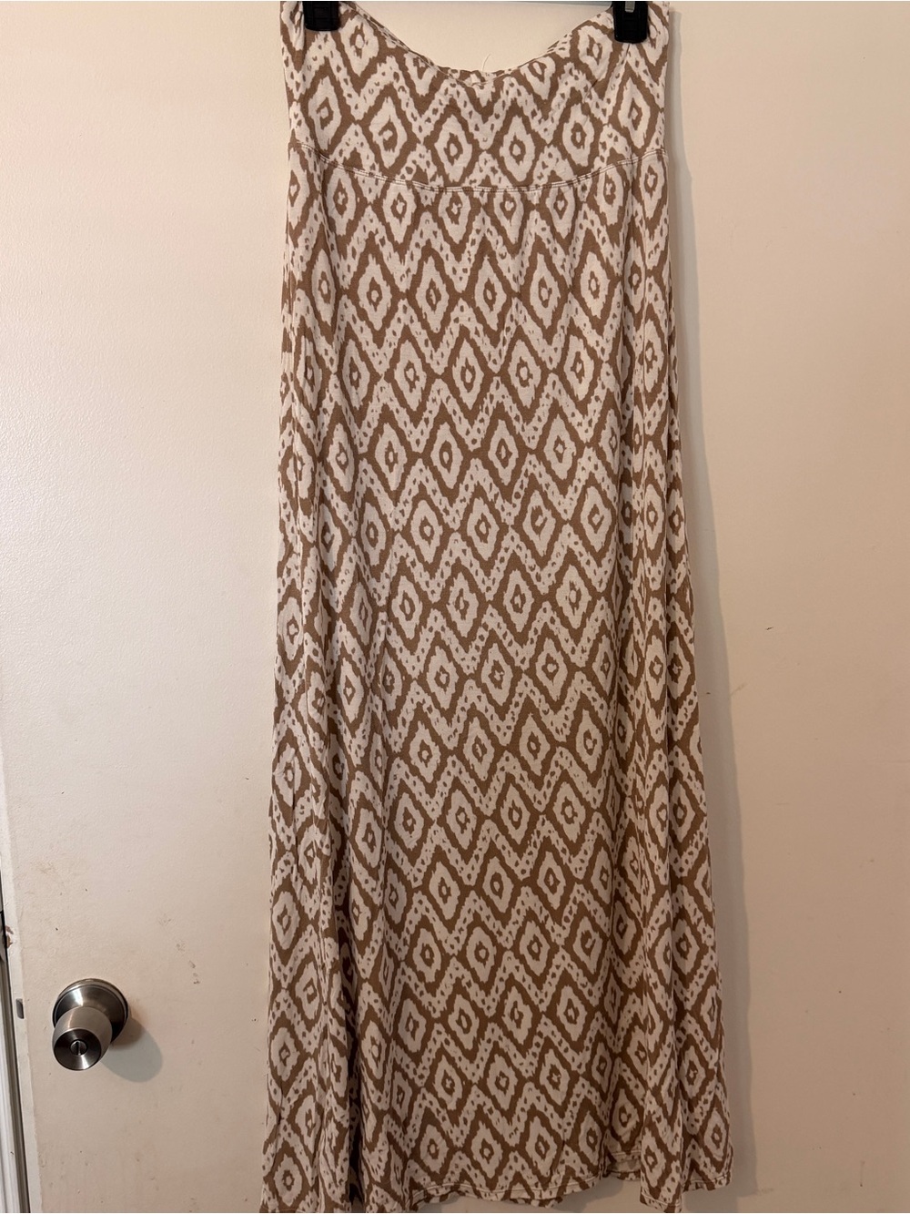 Max Studio Cream and Tan Fold OverDiamond-Print Maxi Skirt Y2K Boho
